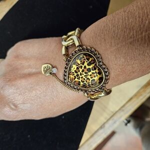 Betsey Johnson Leopard Heart Gold-tone Stretch Link Bracelet